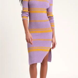 Moon River Lilac Midi Dress with Yellow Stripes